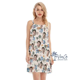 Funny Birthday Gift Tropical Hawaiian Cami Dress With Custom Face And Age
