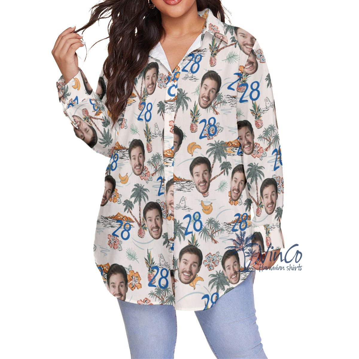 Custom Birthday Tropical Hawaiian Plus Size Shirt With Face And Age - variant image 1