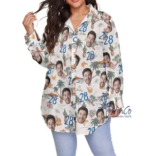 Custom Birthday Tropical Hawaiian Plus Size Shirt With Face And Age