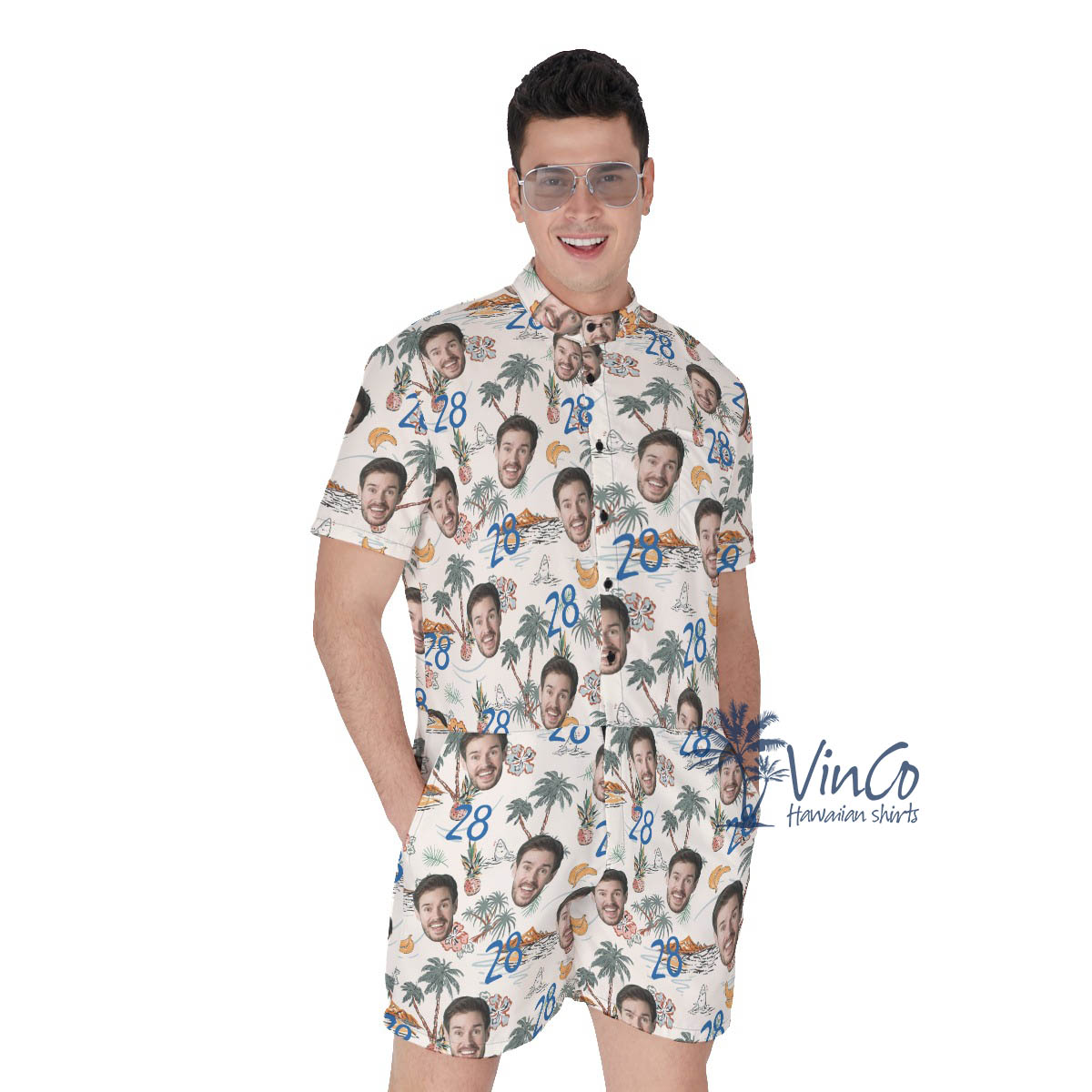Funny Tropical Birthday Hawaiian Romper With Custom Face And Age - variant image 1