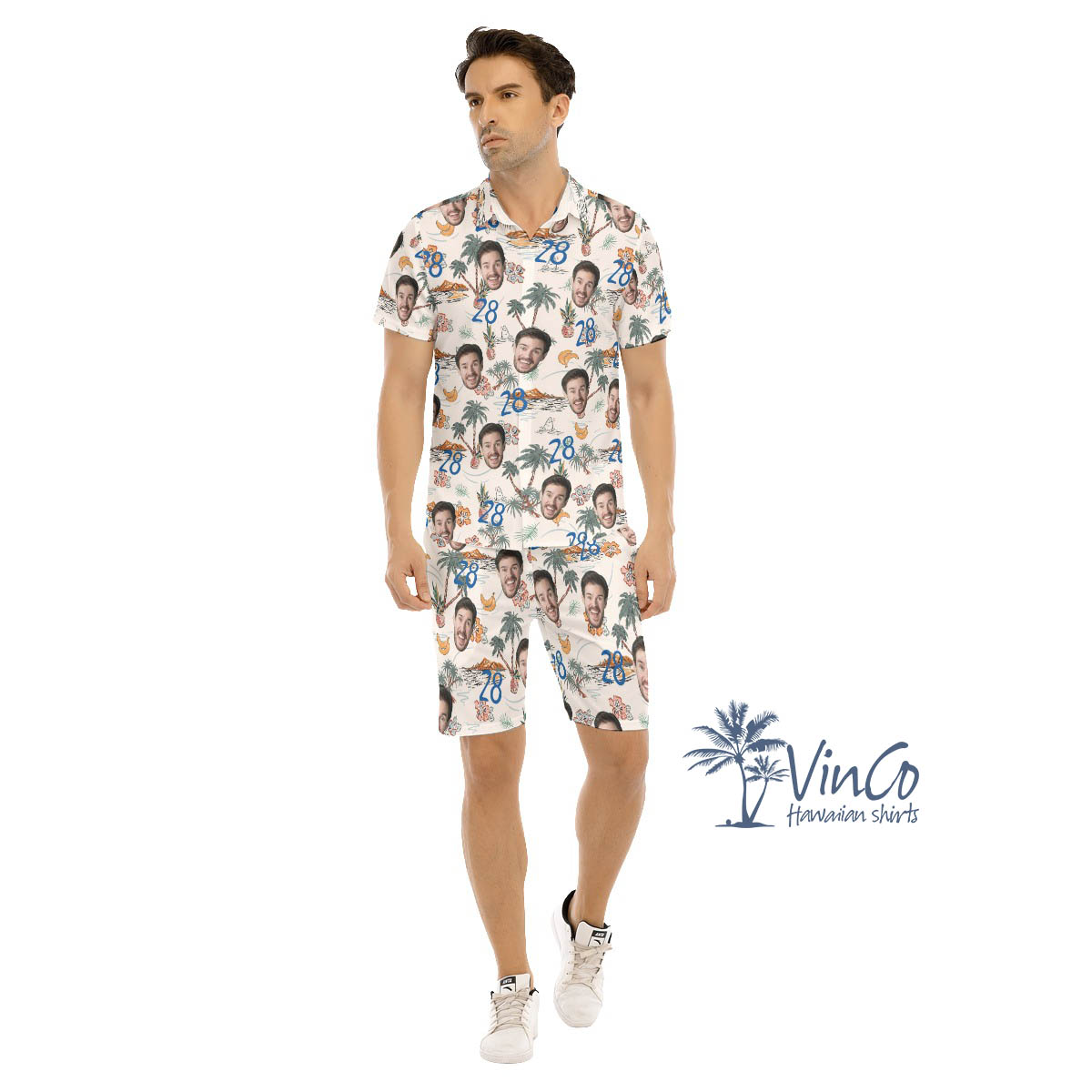 Set Tropical Birthday Hawaiian Shirt And Matching Shorts With Custom Face For Men - variant image 1