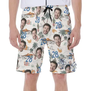 Tropical Island Birthday Hawaiian Swim Trunks With Custom Face