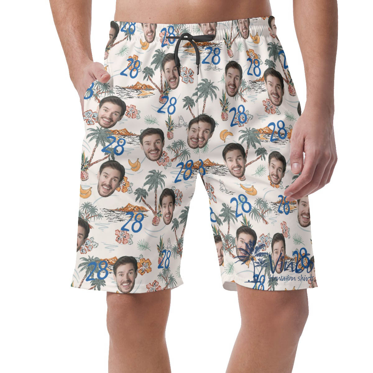 Funny Custom Face And Age Birthday Tropical Island Hawaiian Beach Shorts - variant image 1