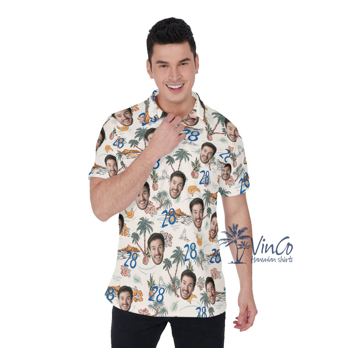 Birthday Gift Idea Custom Hawaiian Polo Shirts With Face And Age - variant image 1