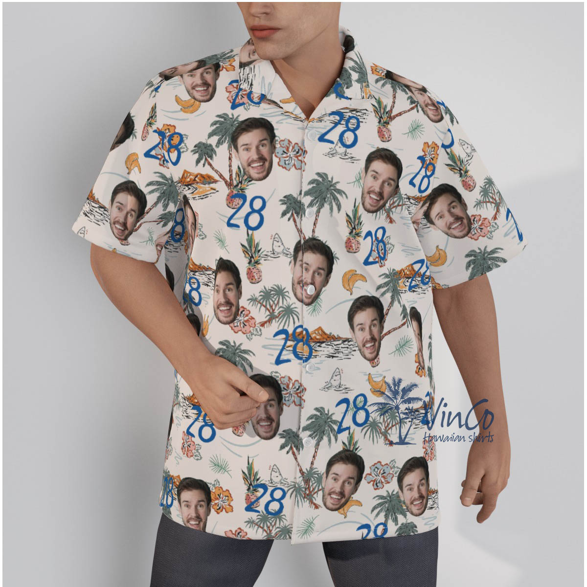 Custom Birthday Tropical Palm Tree Hawaiian Shirts With Face And Age - variant image 1