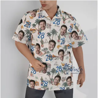 Custom Birthday Tropical Palm Tree Hawaiian Shirts With Face And Age