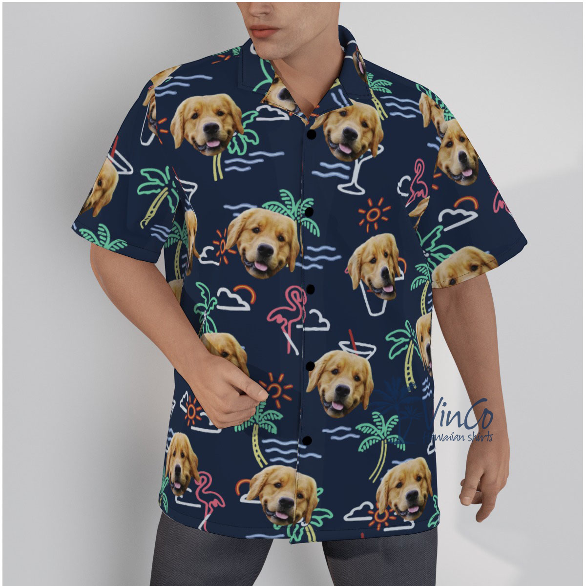Navy Custom Hawaiian Shirt With Dog Face - variant image 1