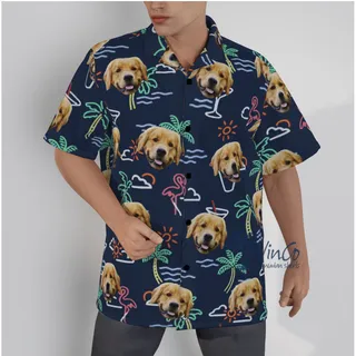 Navy Custom Hawaiian Shirt With Dog Face