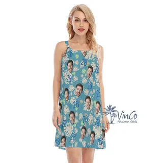 Funny Birthday Gift Custom Face Hawaiian Cami Dresses For Women