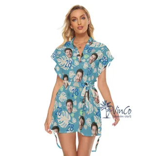 Custom Face Birthday Blue Hawaiian Dresses For Women