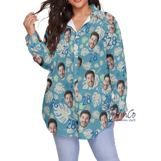 Funny Custom Birthday Blue Hawaiian Plus Size Shirt With Face And Age