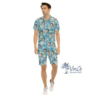 Set Birthday Hawaiian Shirt And Matching Shorts With Custom Face