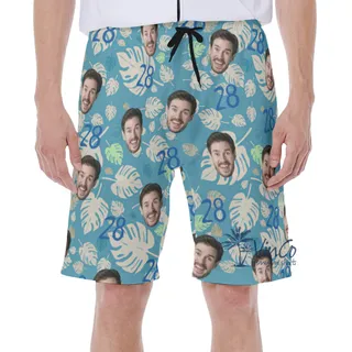 Funny Birthday Hawaiian Swim Trunks With Custom Face And Age