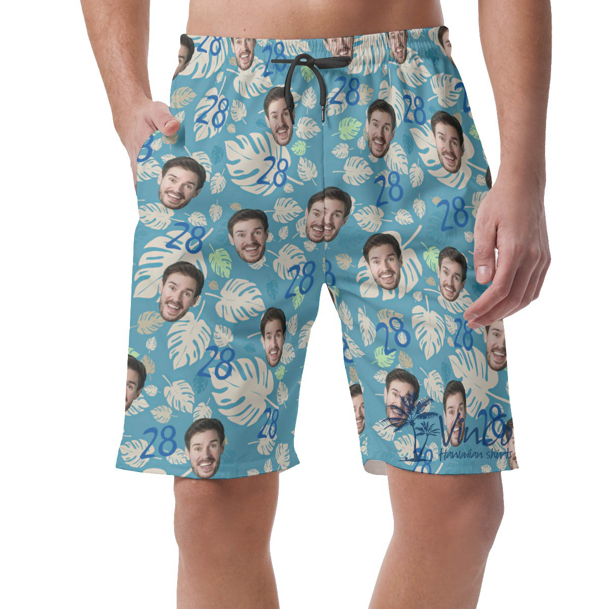 Custom Face And Age Birthday Blue Hawaiian Summer Shorts For Men - variant image 1