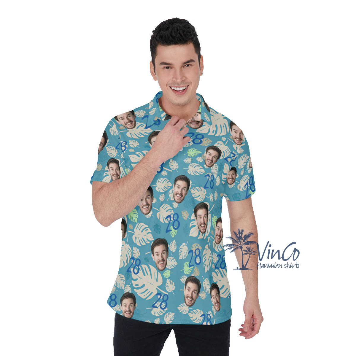 Funny Birthday Custom Hawaiian Polo Shirts With Face And Age - variant image 1