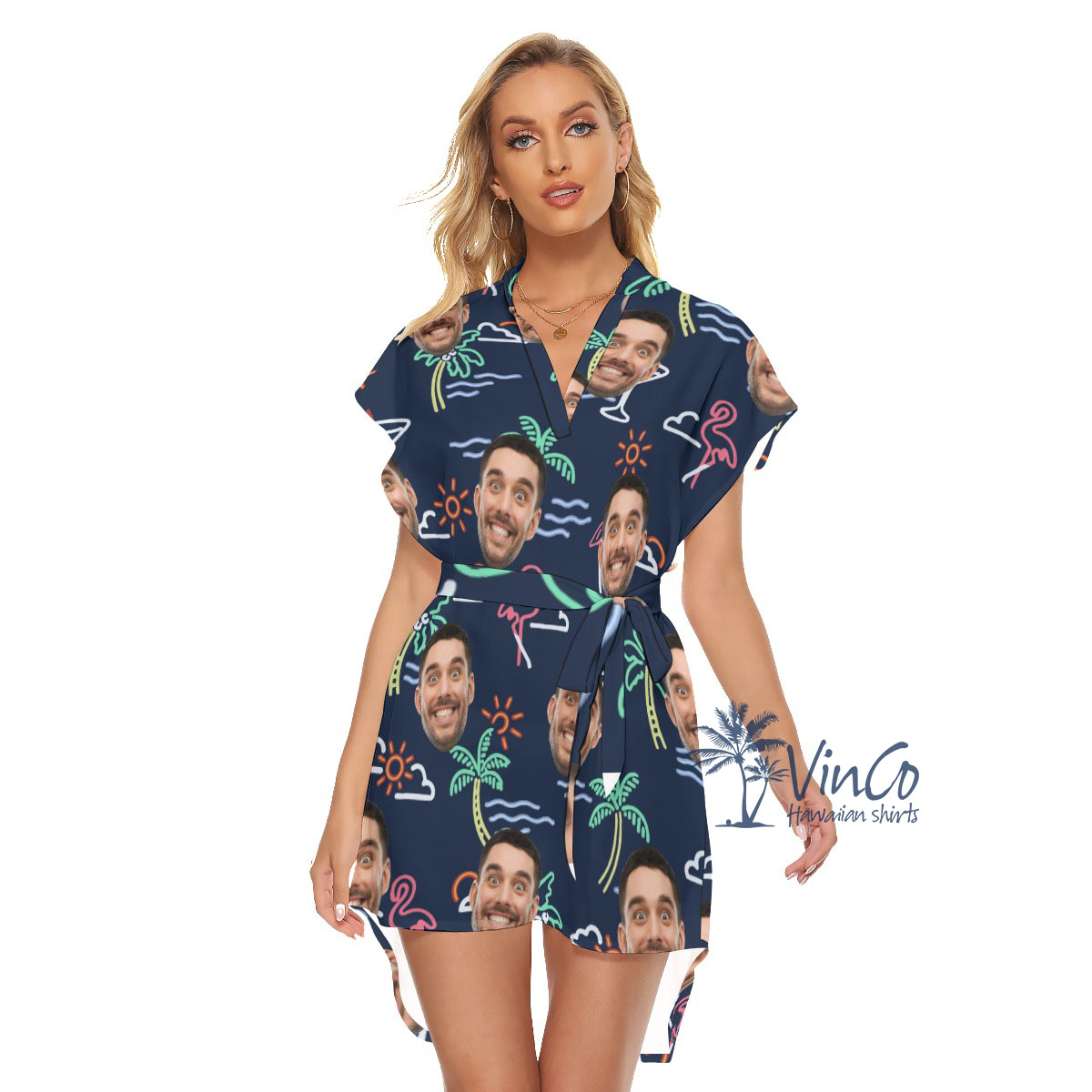 Beach Flamingo Custom Face Hawaiian Dress For Women - variant image 1