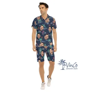 Beach Flamingo Custom Hawaiian Shirt And Short Sets With Face