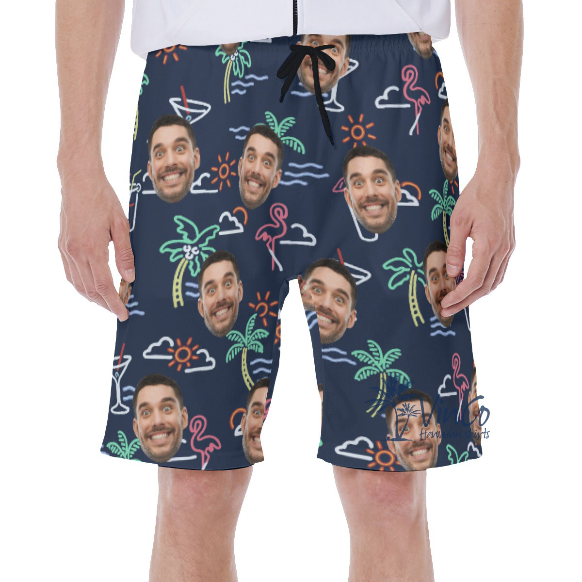 Beach Flamingo Navy Custom Face Hawaiian Shorts For Men - variant image 1
