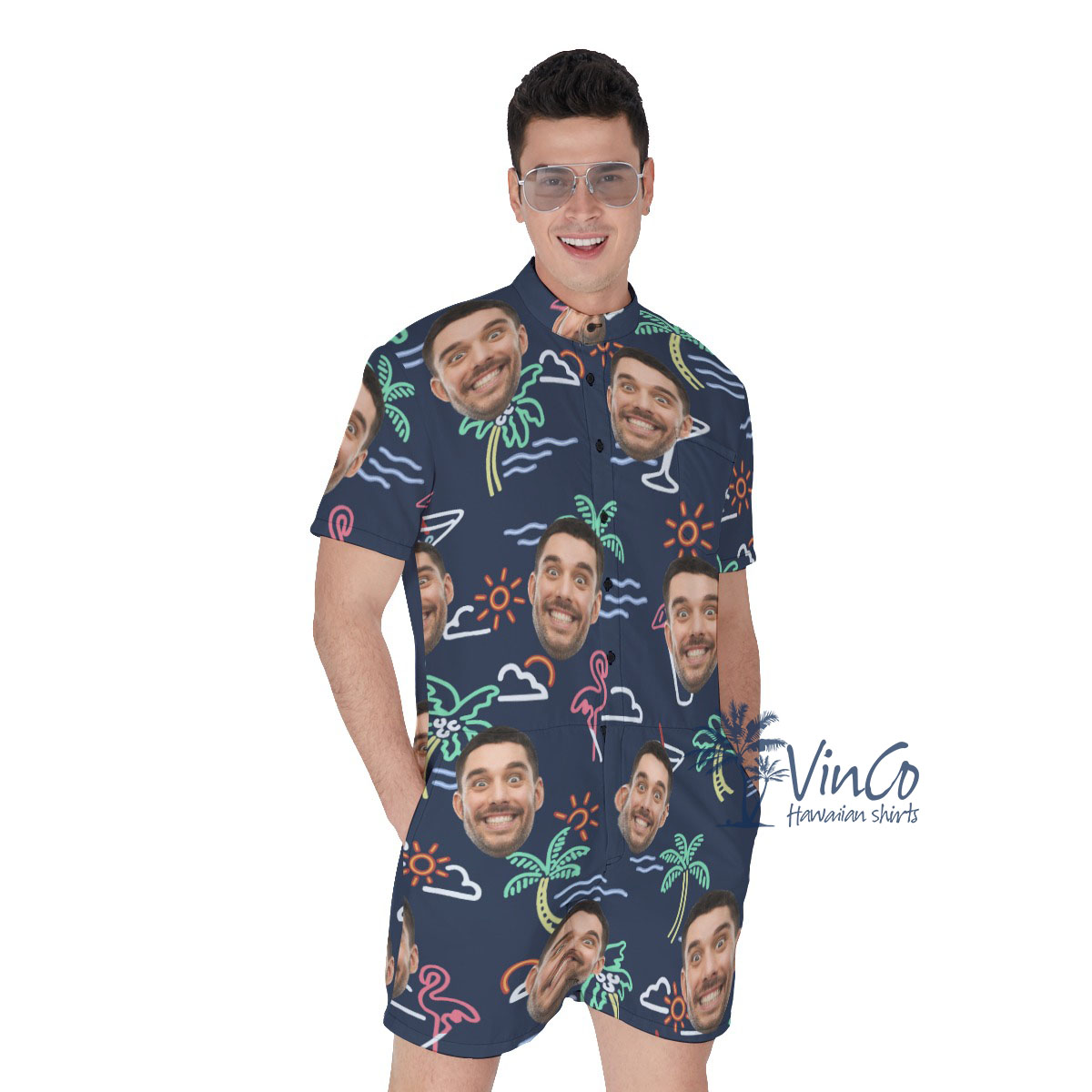 Beach Flamingo Custom Hawaiian Romper With Face - variant image 1