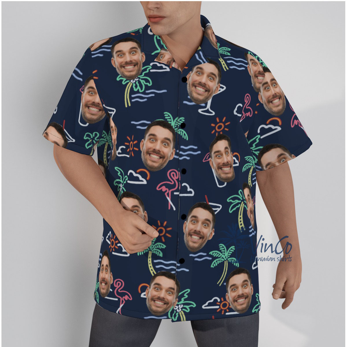 Beach Flamingo Custom Face Hawaiian Shirt For Men - variant image 1