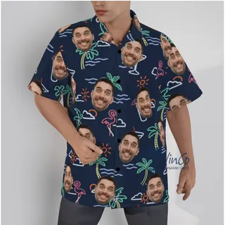 Beach Flamingo Custom Face Hawaiian Shirt For Men