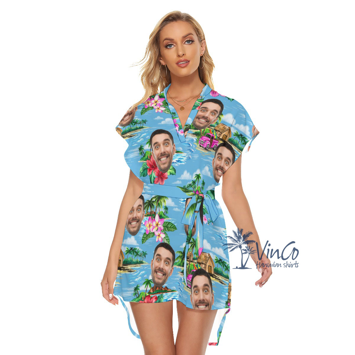 Blue Custom Face Beach Dress With Preview - variant image 1