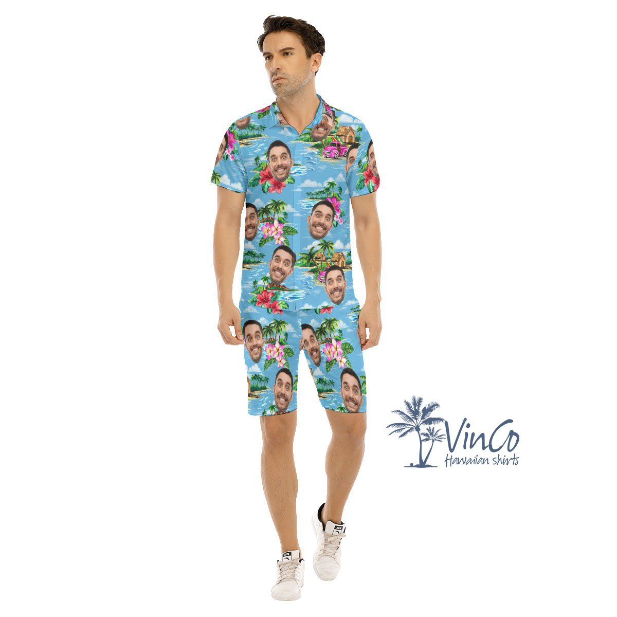 Vintage Beach Blue Custom Hawaiian Sets With Photo - variant image 1