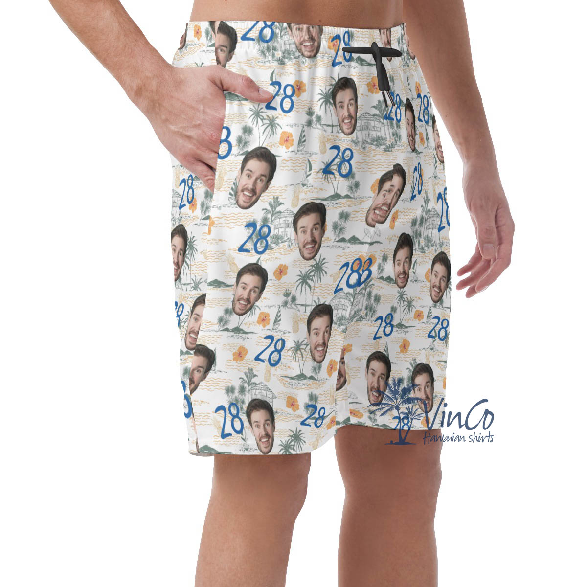 Tropical Palm Tree Birthday Hawaiian Shorts With Custom Face And Age