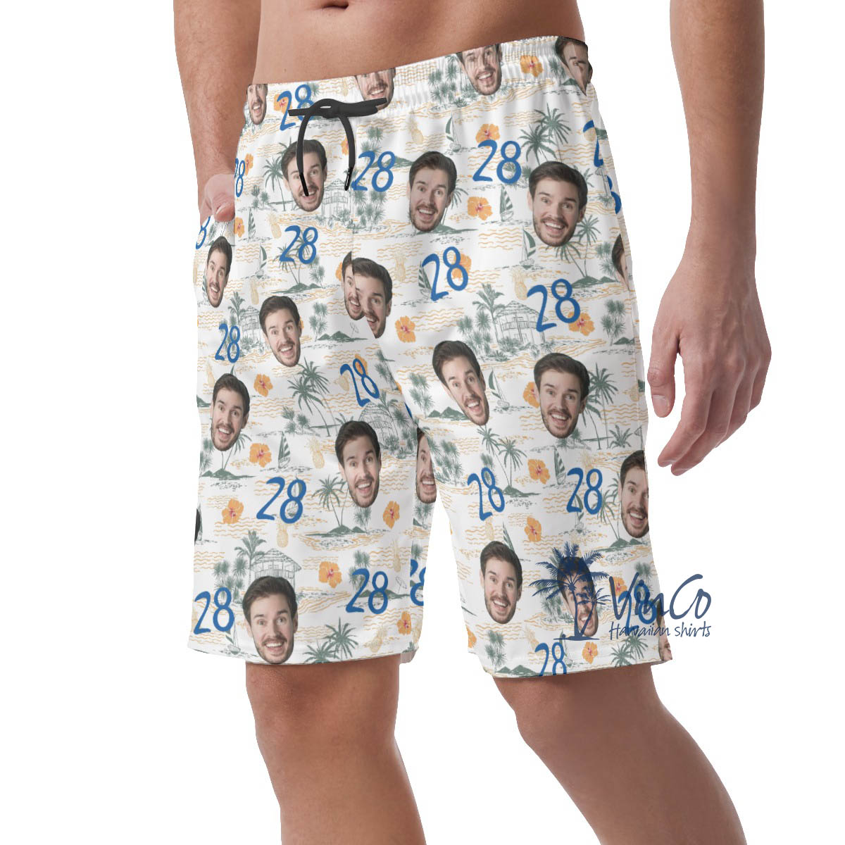 Tropical Palm Tree Birthday Hawaiian Shorts With Custom Face And Age