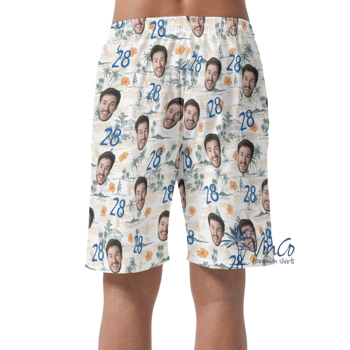 Tropical Palm Tree Birthday Hawaiian Shorts With Custom Face And Age