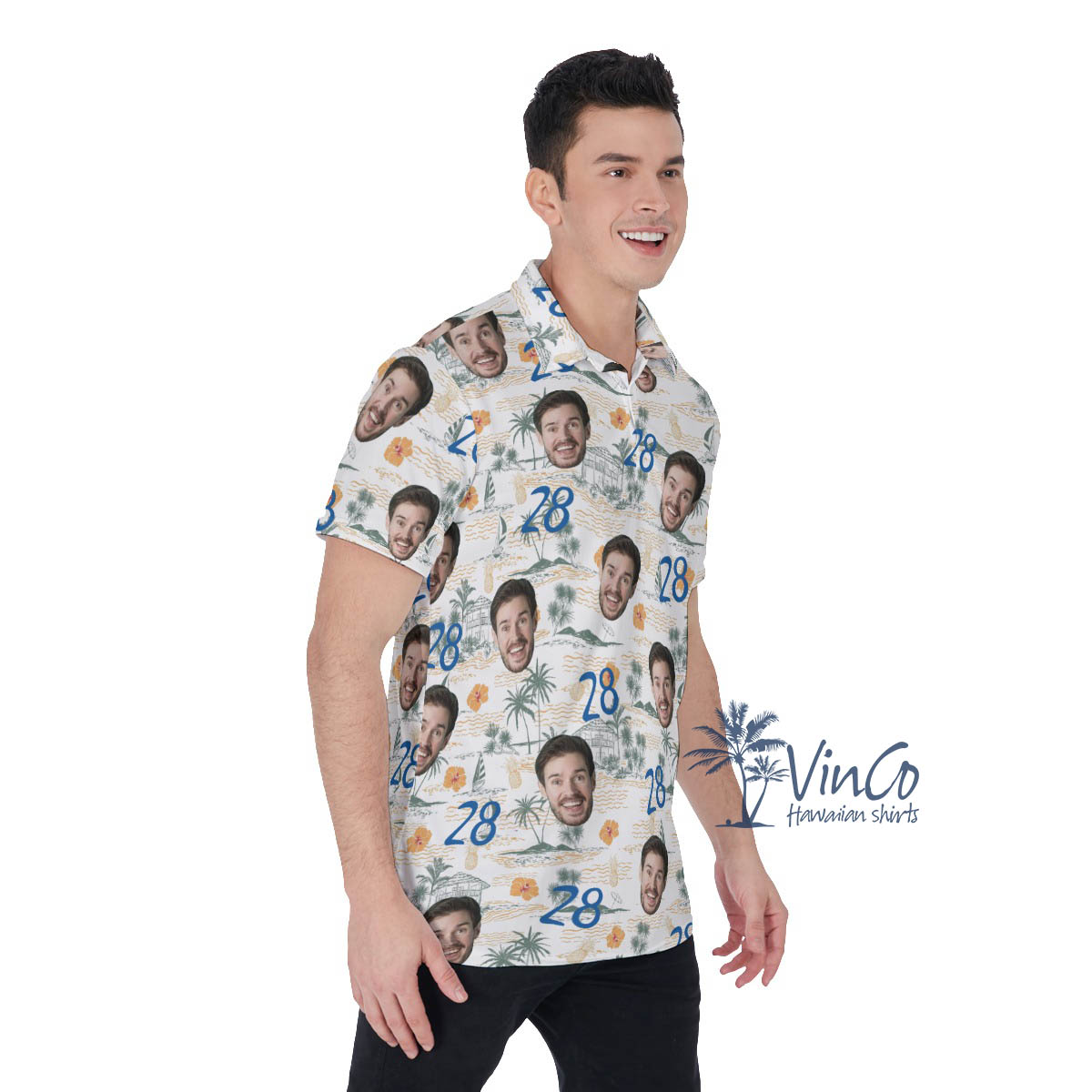 Funny Birthday Gift Custom Face Tropical Palm Tree Hawaiian Polo Shirt For Men