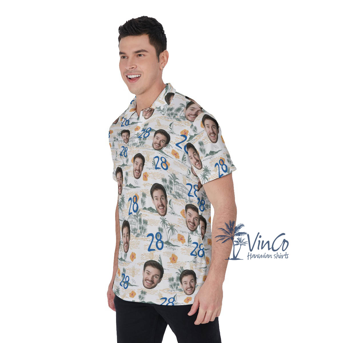 Funny Birthday Gift Custom Face Tropical Palm Tree Hawaiian Polo Shirt For Men