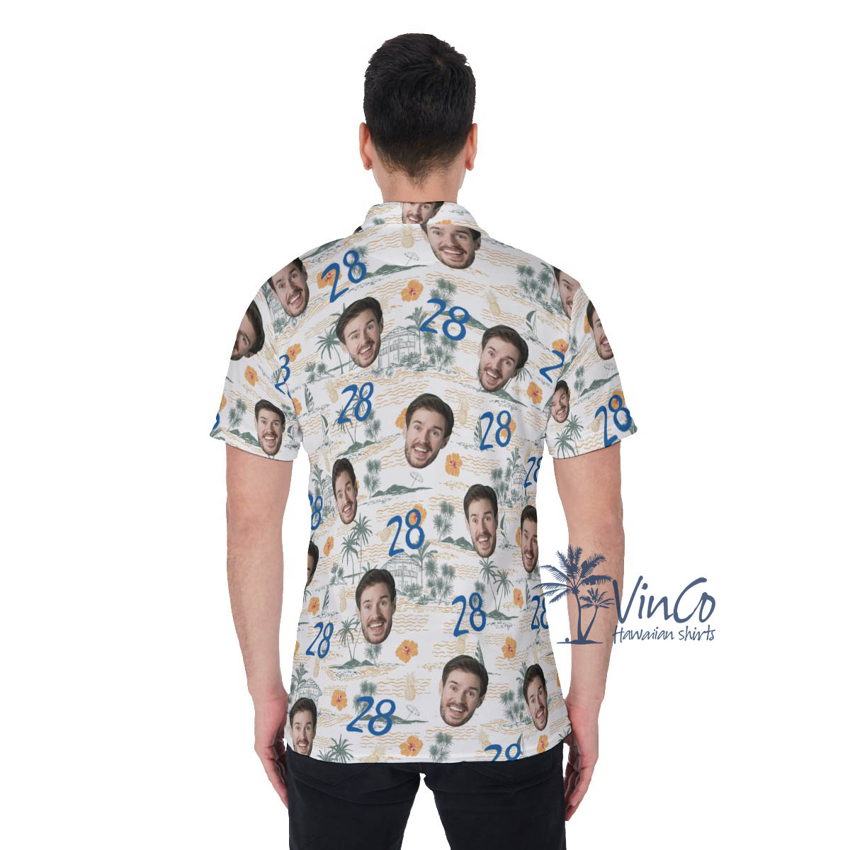 Funny Birthday Gift Custom Face Tropical Palm Tree Hawaiian Polo Shirt For Men