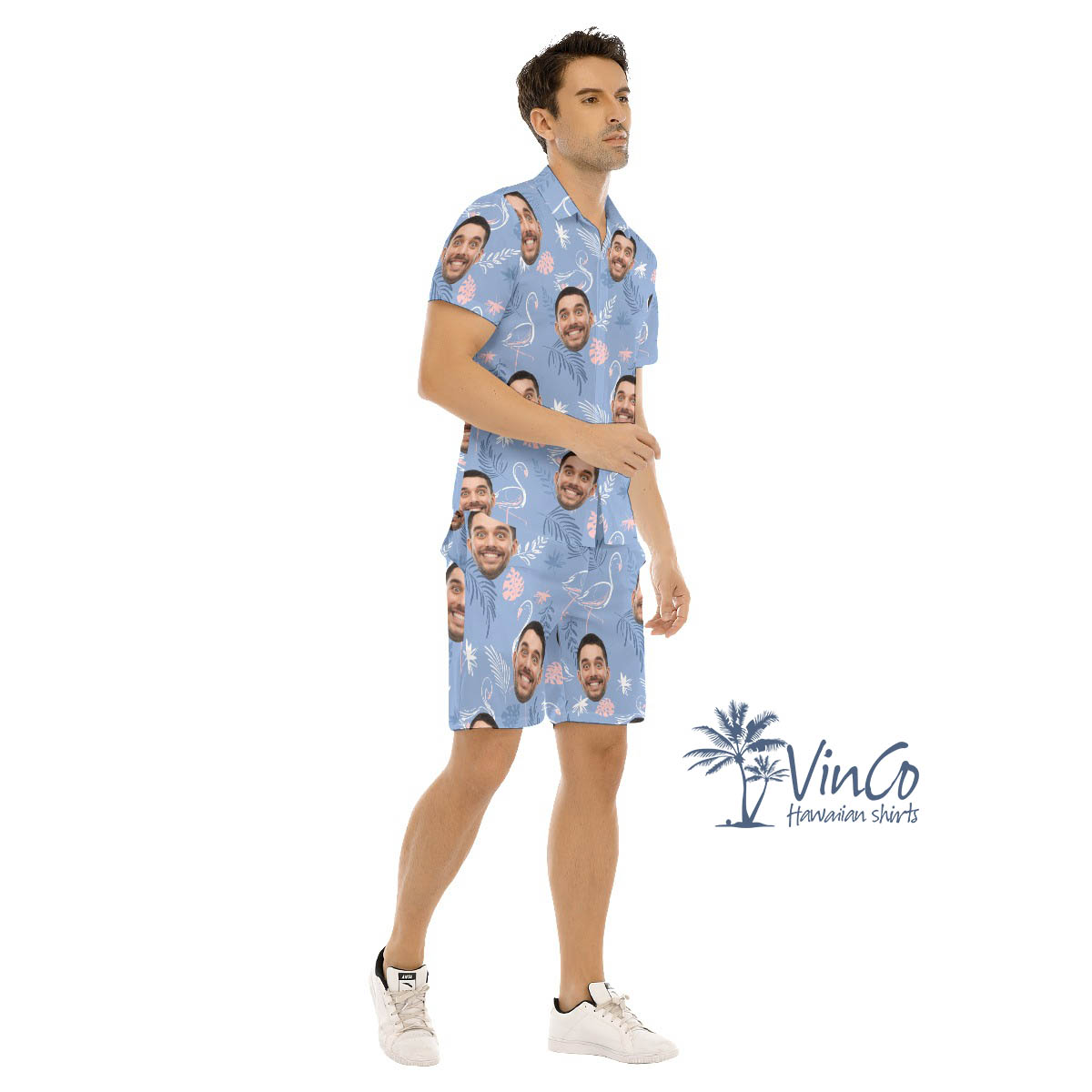 Flamingo Custom Hawaiian Shirt Set With Faces