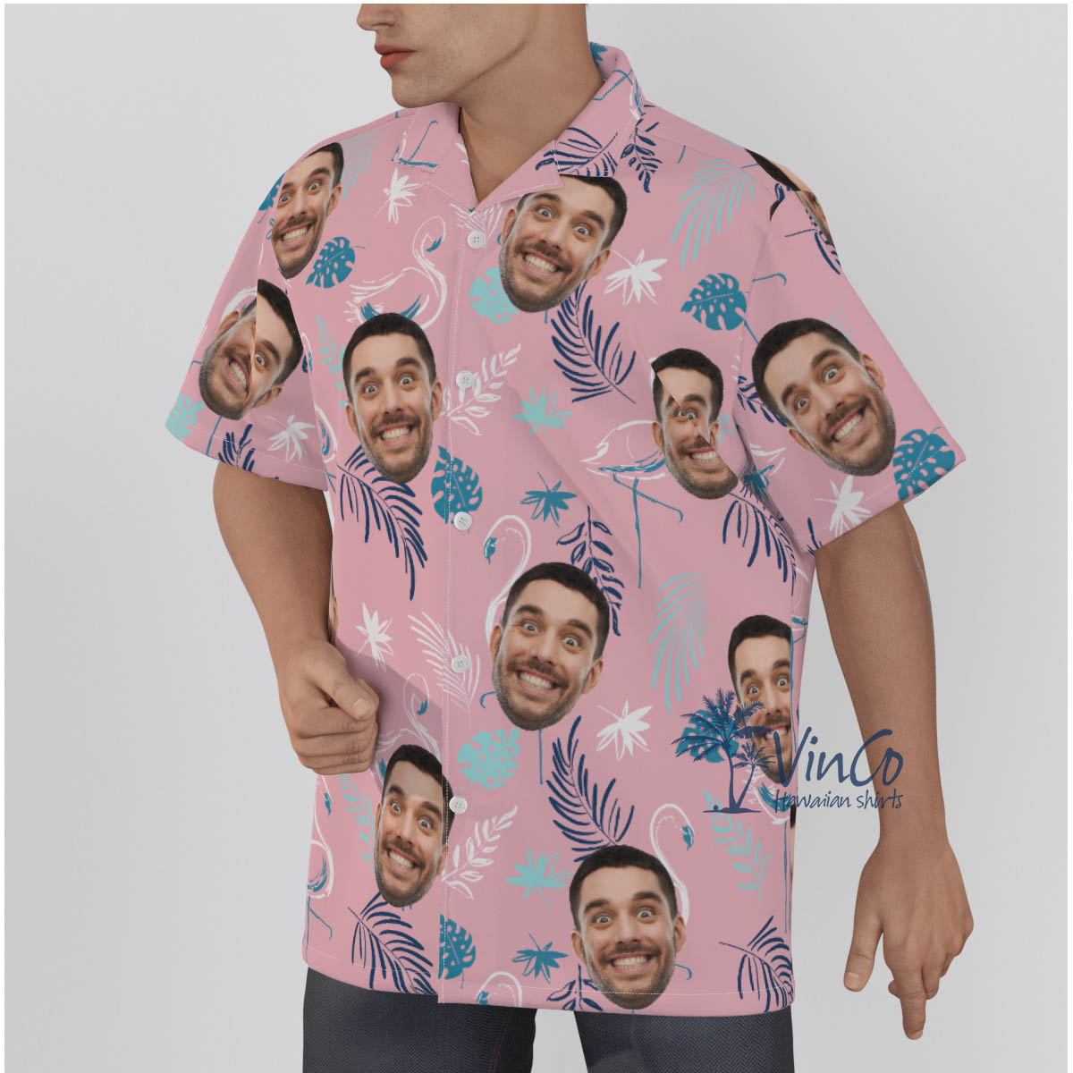 Pink Flamingo Custom Hawaiian Shirts With Faces For Men