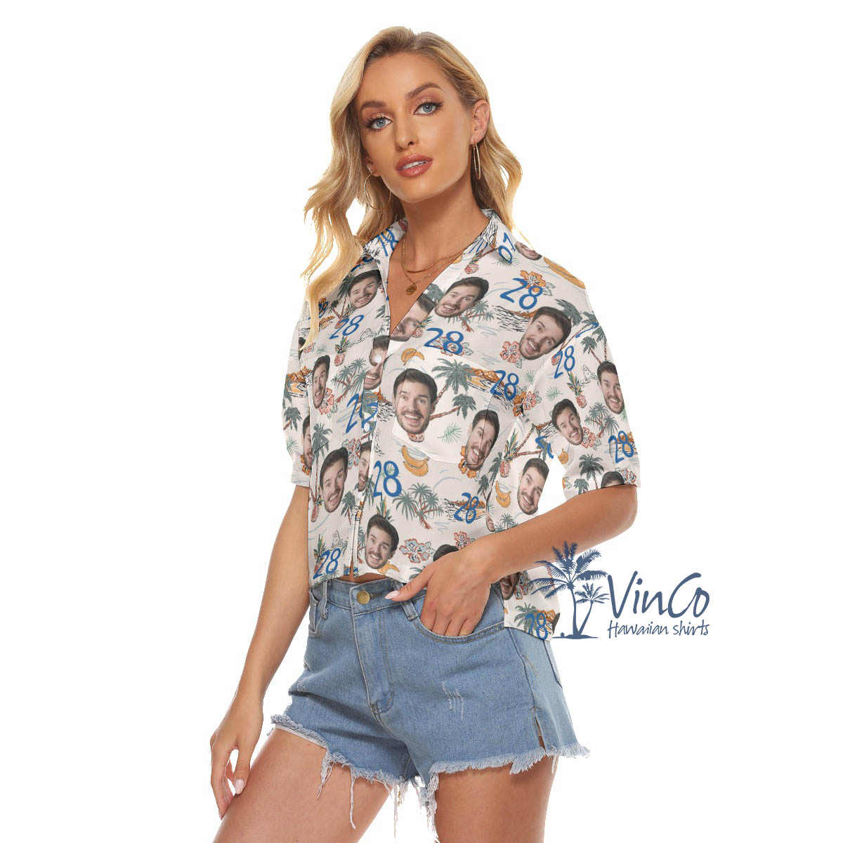 Tropical Island Birthday Hawaiian Crop Top Shirt With Custom Face And Age