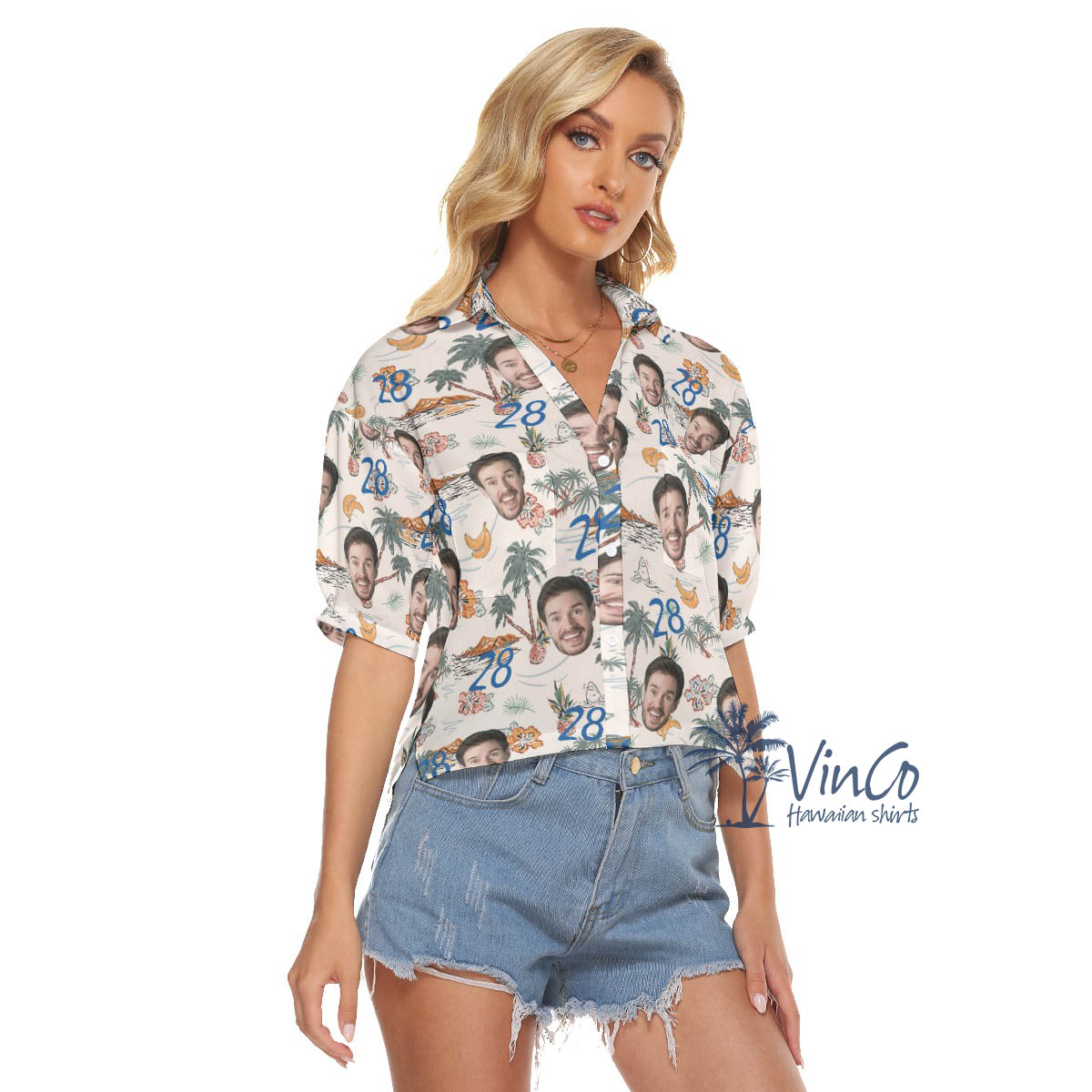Tropical Island Birthday Hawaiian Crop Top Shirt With Custom Face And Age