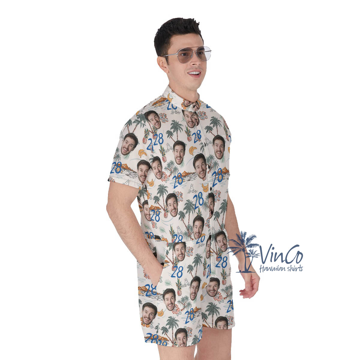 Funny Tropical Birthday Hawaiian Romper With Custom Face And Age