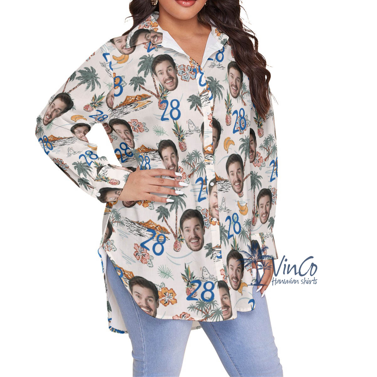 Custom Birthday Tropical Hawaiian Plus Size Shirt With Face And Age