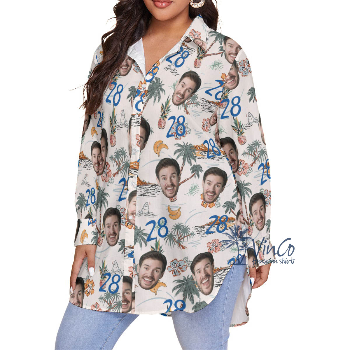 Custom Birthday Tropical Hawaiian Plus Size Shirt With Face And Age