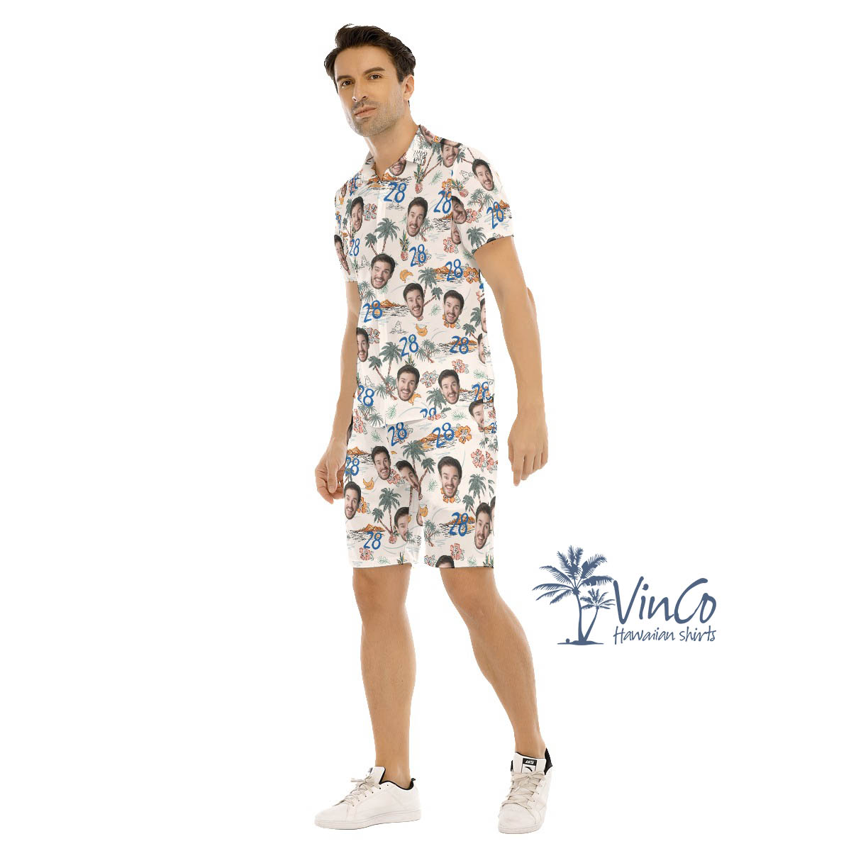 Set Tropical Birthday Hawaiian Shirt And Matching Shorts With Custom Face For Men