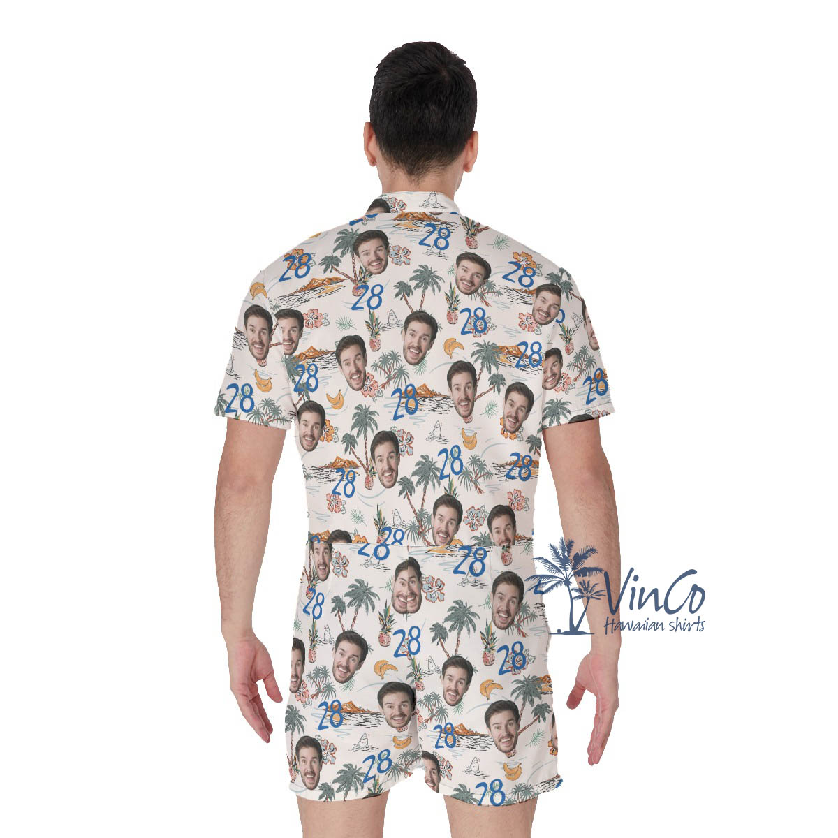Funny Tropical Birthday Hawaiian Romper With Custom Face And Age