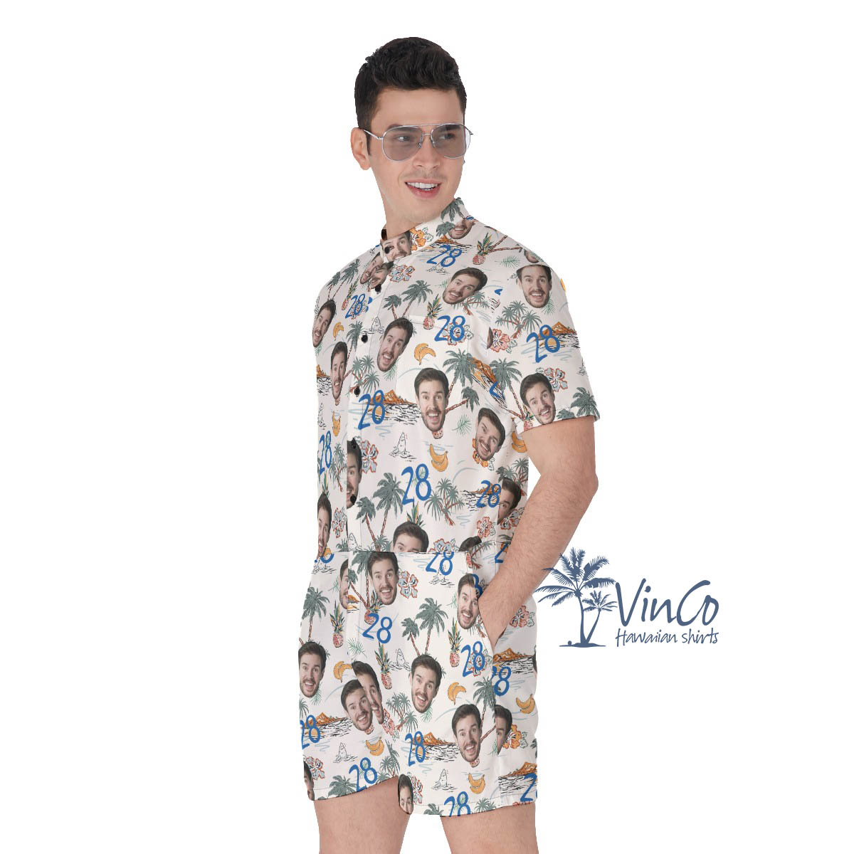 Funny Tropical Birthday Hawaiian Romper With Custom Face And Age