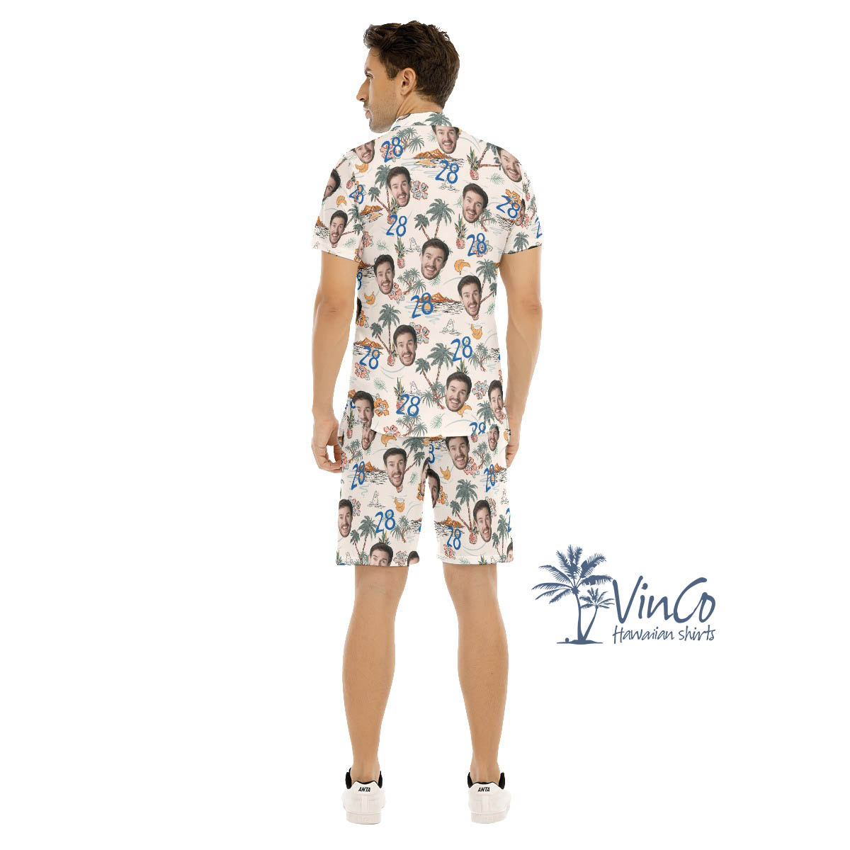 Set Tropical Birthday Hawaiian Shirt And Matching Shorts With Custom Face For Men
