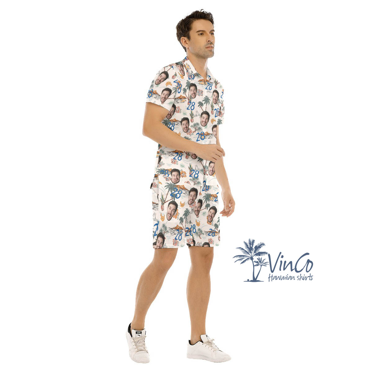 Set Tropical Birthday Hawaiian Shirt And Matching Shorts With Custom Face For Men