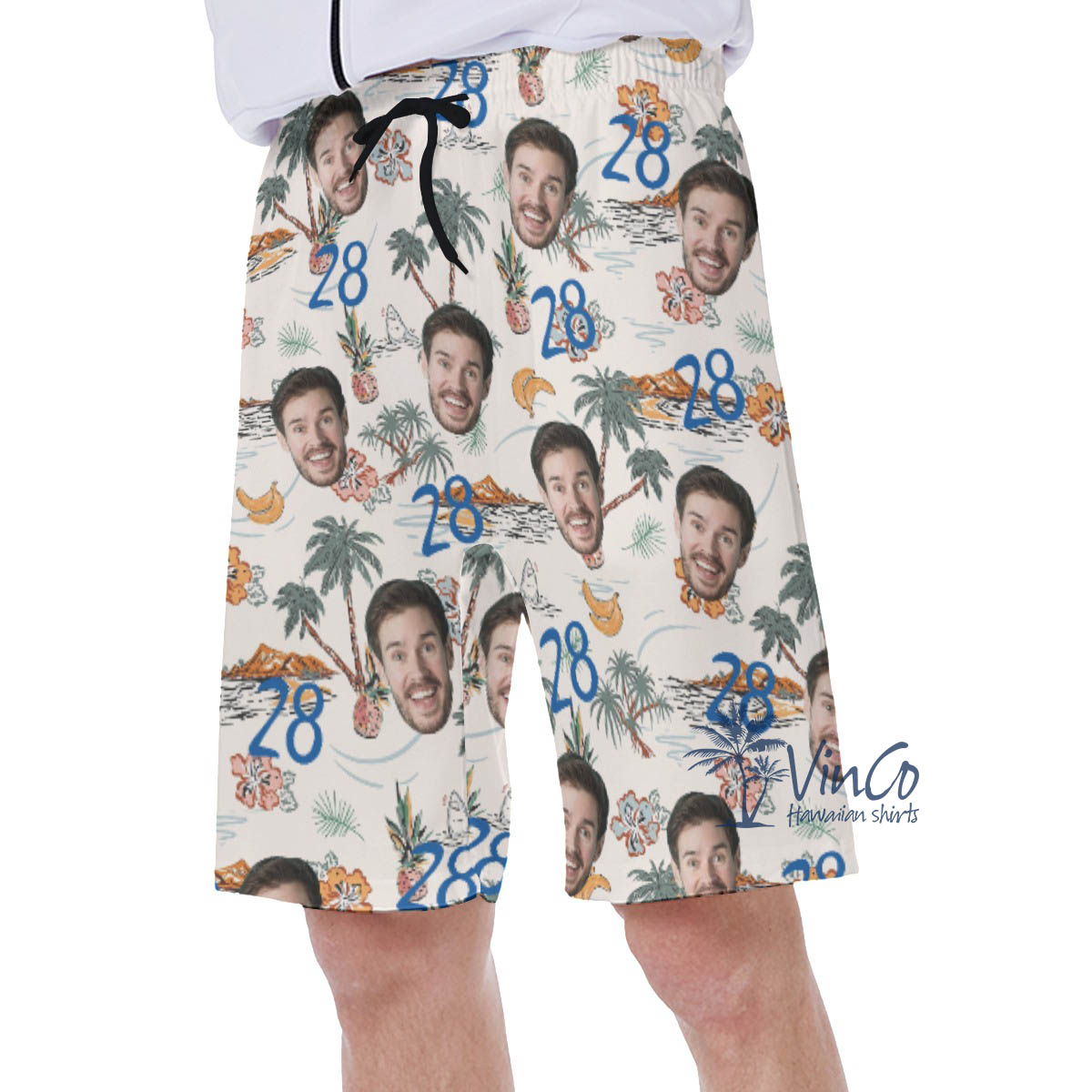 Tropical Island Birthday Hawaiian Swim Trunks With Custom Face