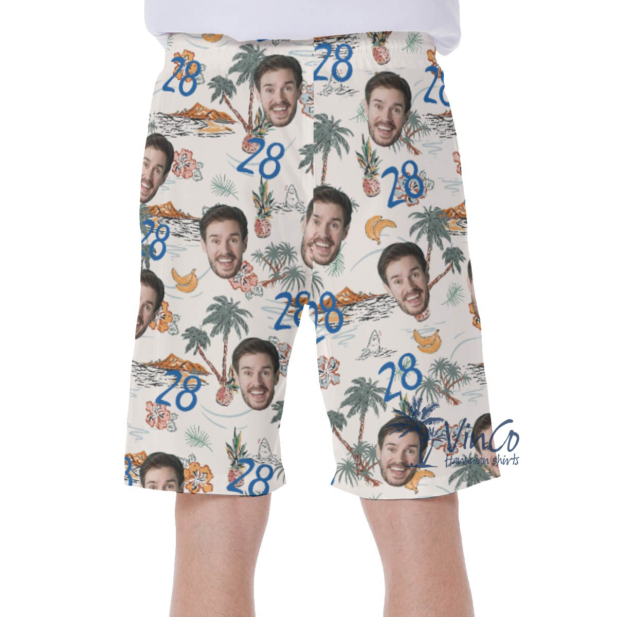 Tropical Island Birthday Hawaiian Swim Trunks With Custom Face