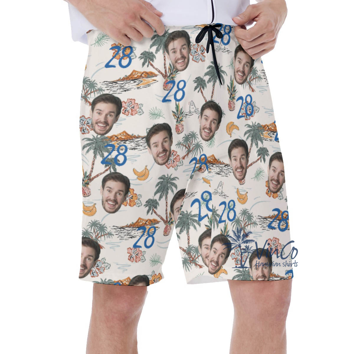 Tropical Island Birthday Hawaiian Swim Trunks With Custom Face