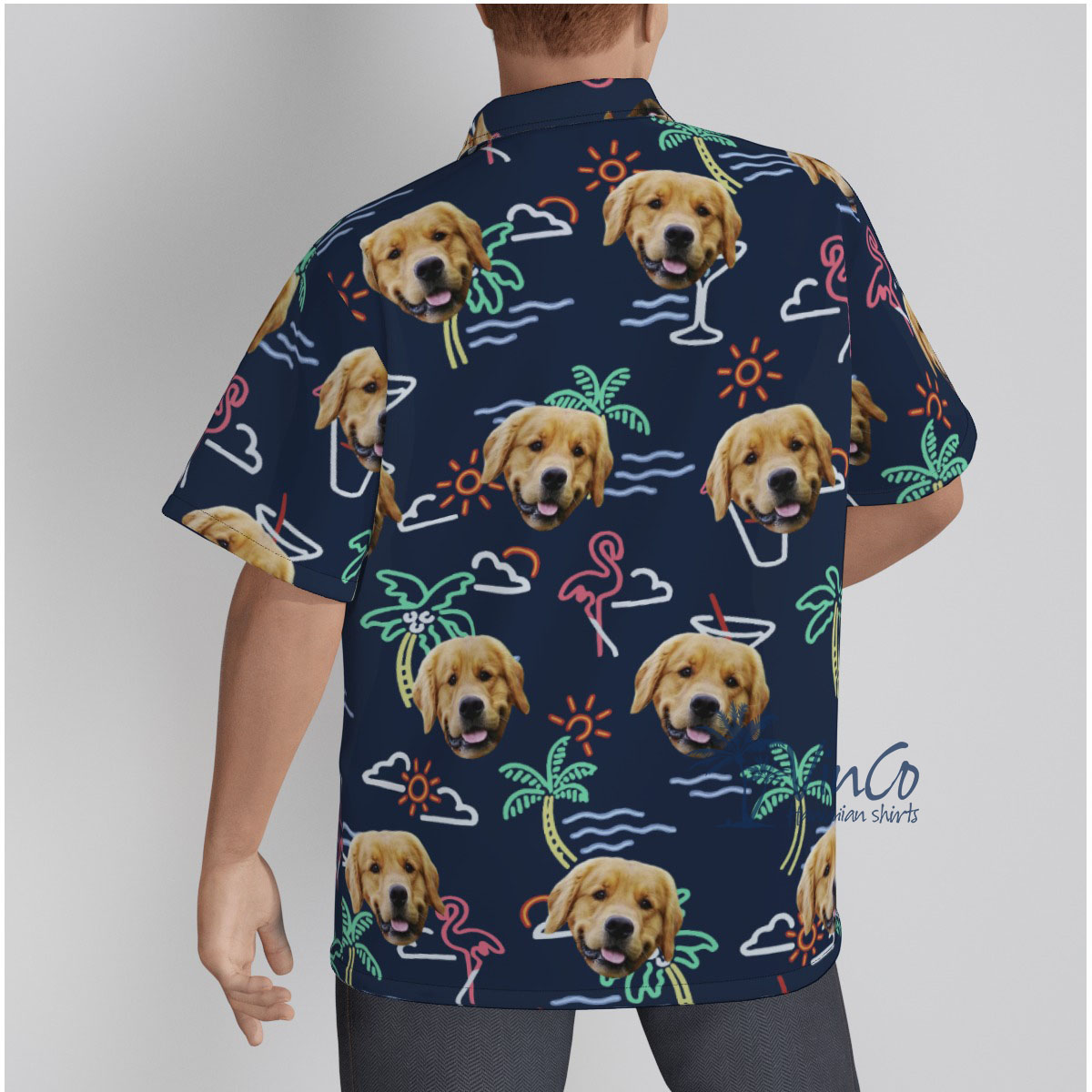 Navy Custom Hawaiian Shirt With Dog Face