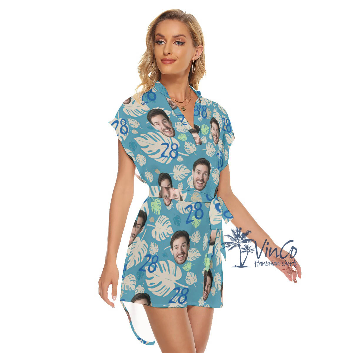 Custom Face Birthday Blue Hawaiian Dresses For Women